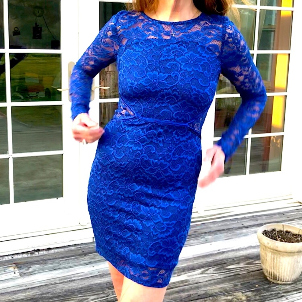 Social Stories Blue Lace Body Con Dress
